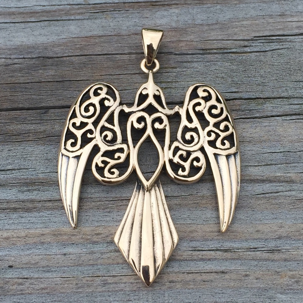 Large Raven Morrigan Pendant Tribal Crow Moon bronze raven jewelry